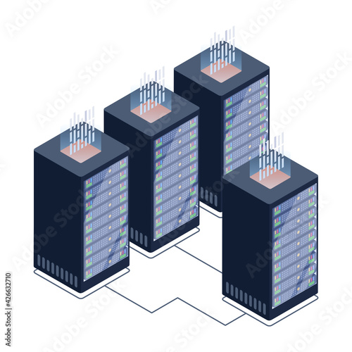 
A server room icon in isometric design, premium download 

