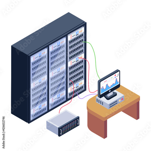 
A server room icon in isometric design, premium download 

