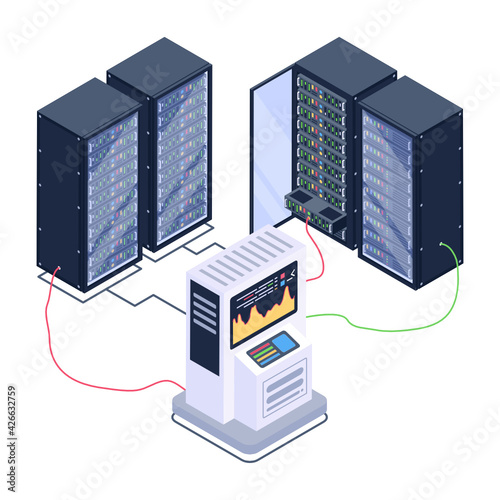 
A server room icon in isometric design, premium download 

