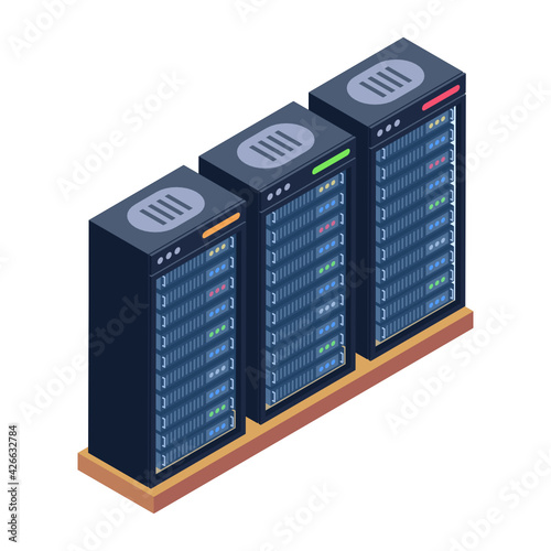 
A server room icon in isometric design, premium download 

