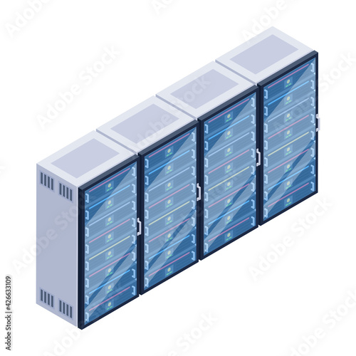 
A server room icon in isometric design, premium download 

