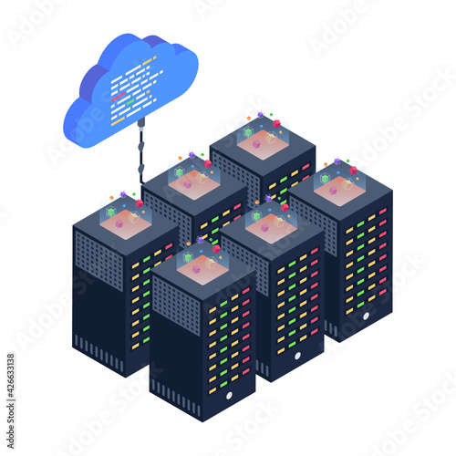 
A server room icon in isometric design, premium download 

