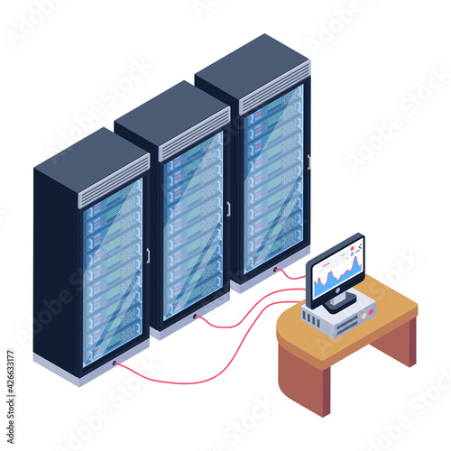 
A server room icon in isometric design, premium download 

