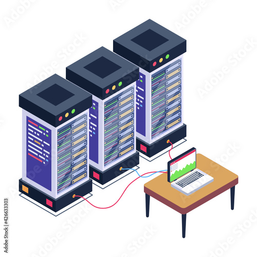 
A server room icon in isometric design, premium download 

