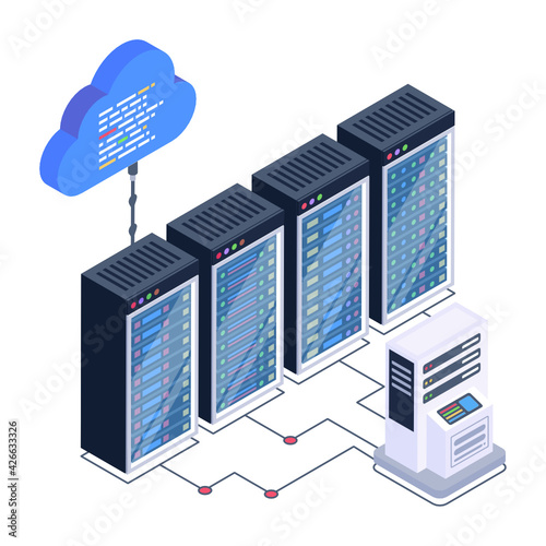 
A server room icon in isometric design, premium download 

