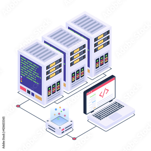 
A server room icon in isometric design, premium download 

