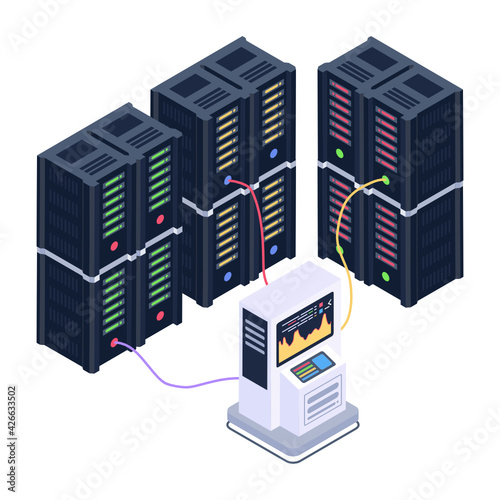 
A server room icon in isometric design, premium download 

