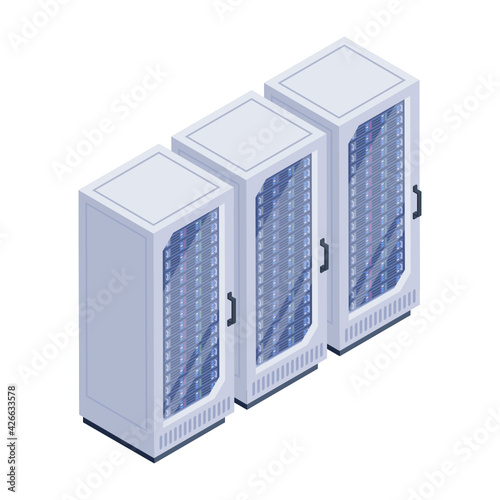 
A server room icon in isometric design, premium download 

