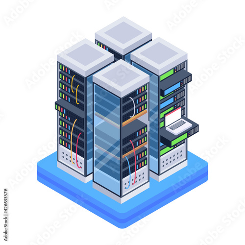
A server room icon in isometric design, premium download 

