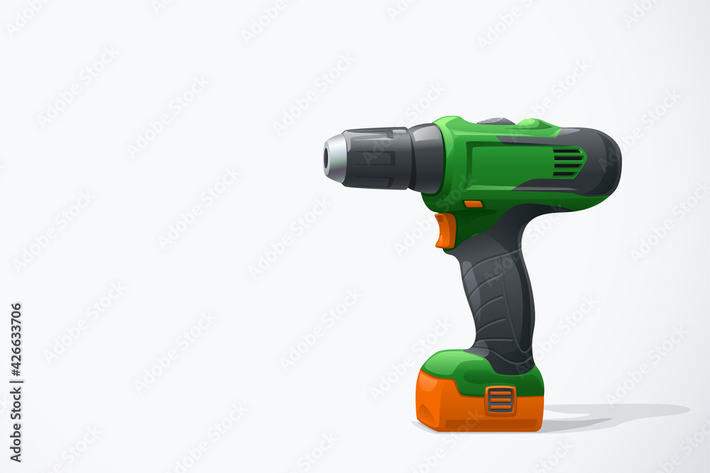 green cordless screwdriver with shadow on white green cordless screwdriver with shadow on white