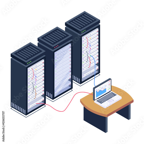 
A server room icon in isometric design, premium download 

