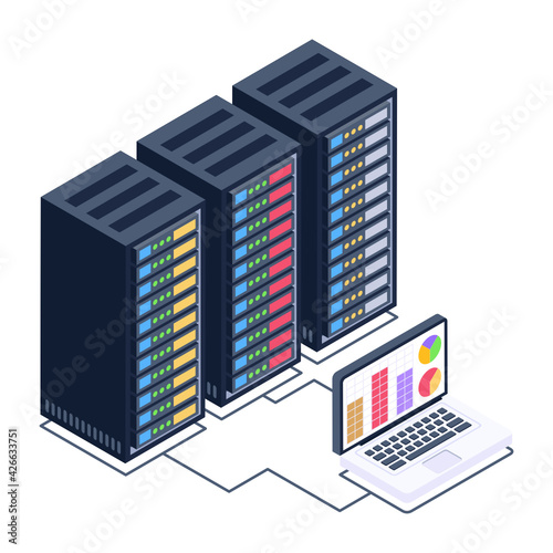 
A server room icon in isometric design, premium download 

