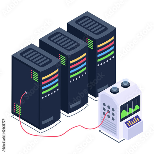 
A server room icon in isometric design, premium download 

