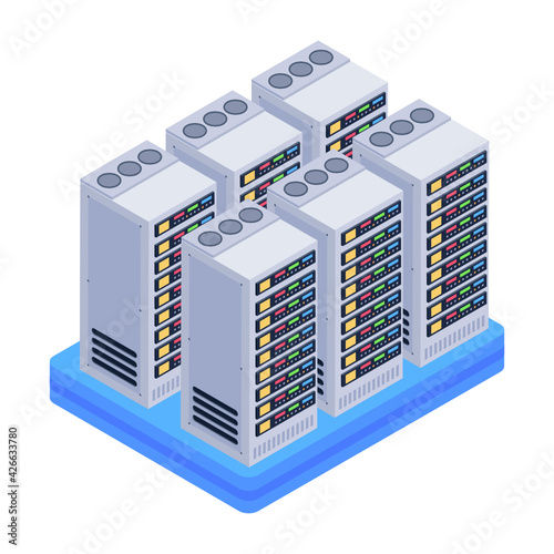 
A server room icon in isometric design, premium download 

