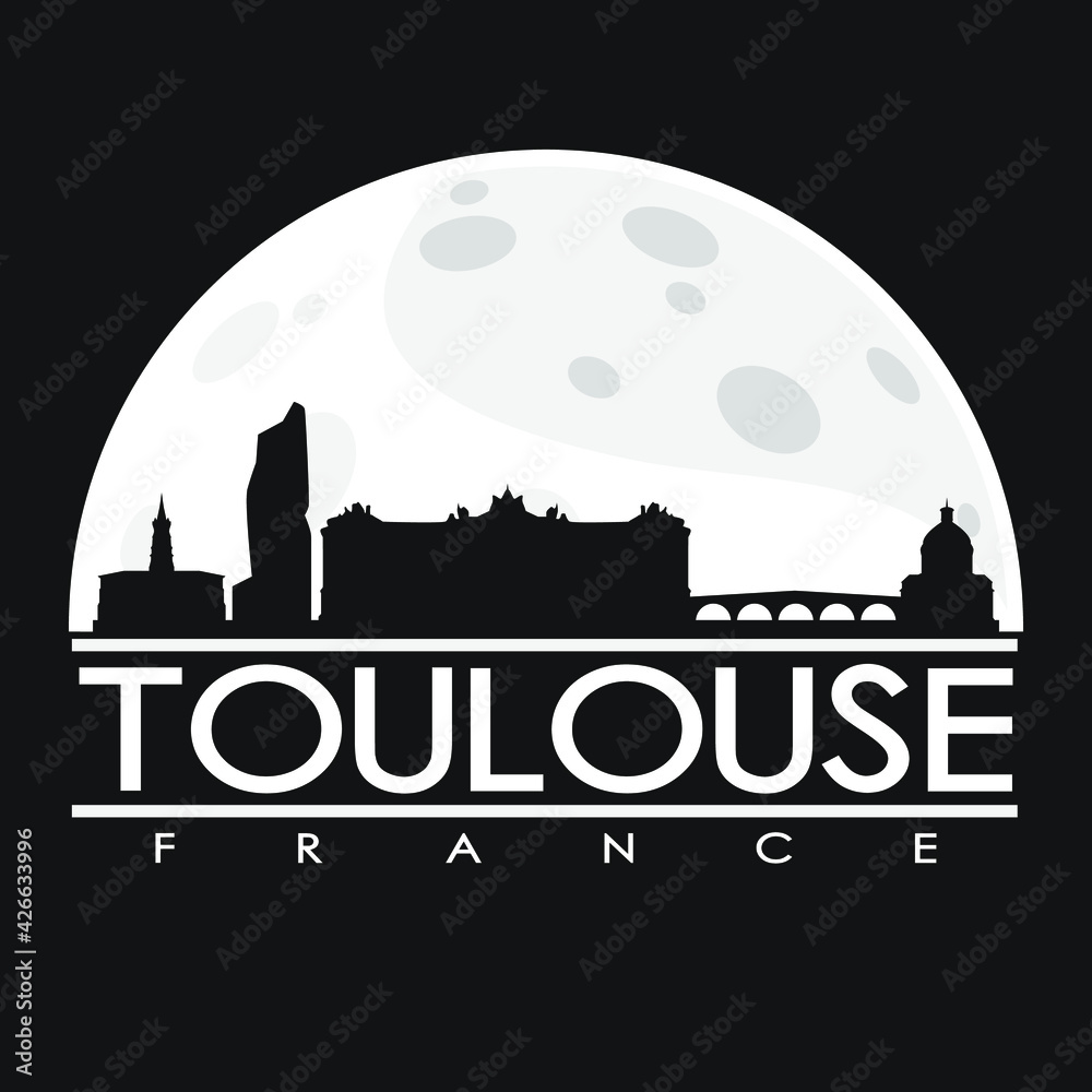 Toulouse France Skyline City Flat Silhouette Design Background Night Illustration.