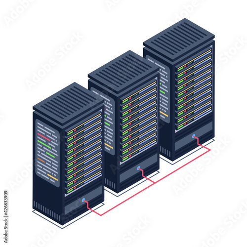 
A server room icon in isometric design, premium download 

