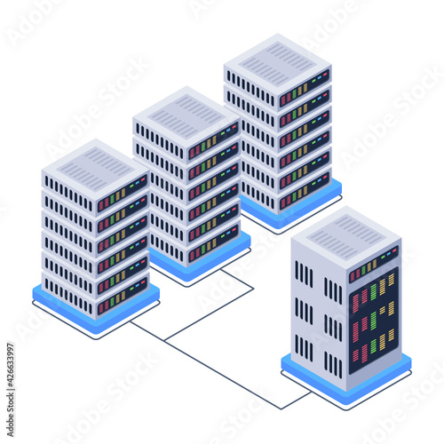 
A server room icon in isometric design, premium download 

