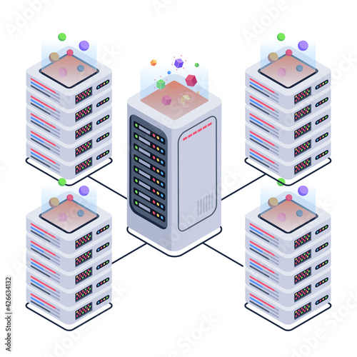 
A server room icon in isometric design, premium download 

