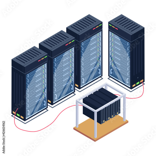 
A server room icon in isometric design, premium download 

