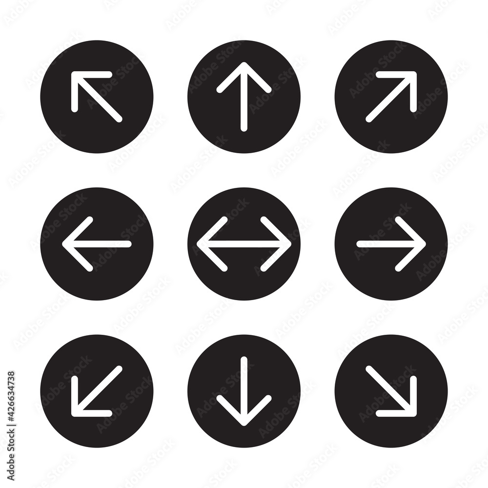 Arrow icon symbol of right, left, down, up, back and more sign for ui design Arrow icon symbol of right, left, down, up, back and more sign for ui design