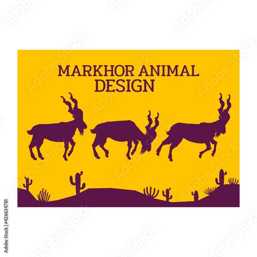 mountain goat markhor endemic animal silhouette flat design vector illustration 