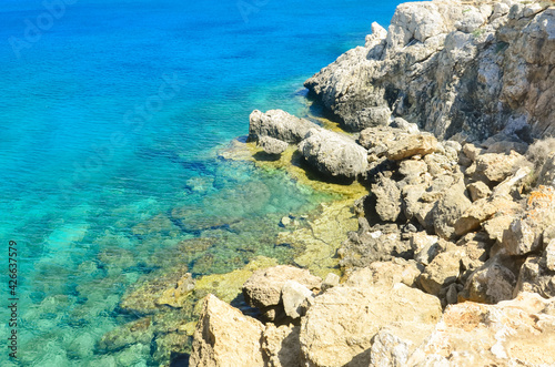 Seascape, sea waves break on the rocks, Cyprus, Cape Kavo Greko photo