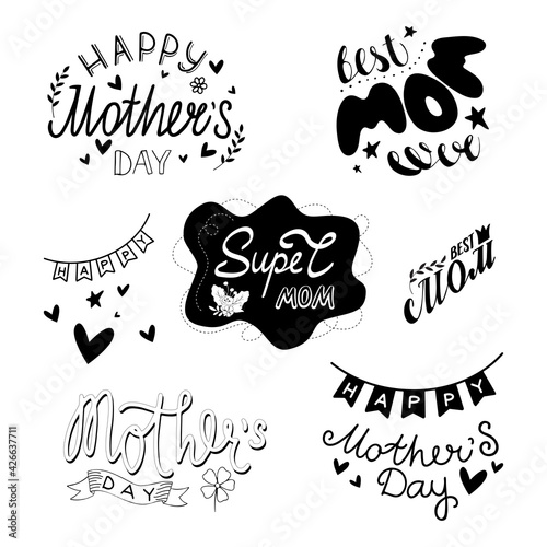 Happy Mothers day lettering collection. Set of  lettering quotes. Vector illustrztion