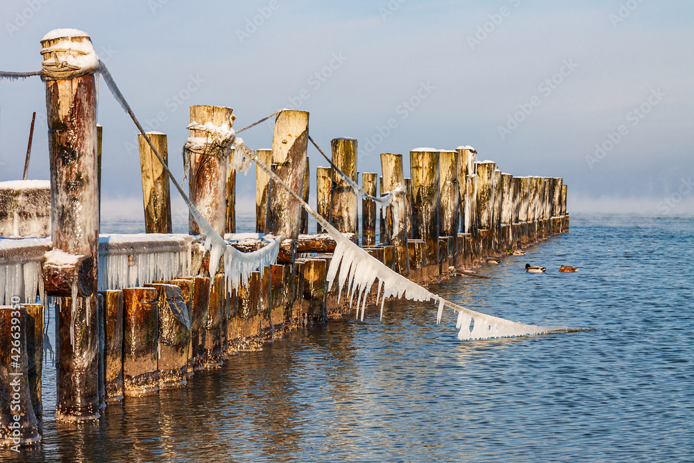 Buhne an der Ostseeküste bei Zingst auf dem Fischland-Darß im Winter