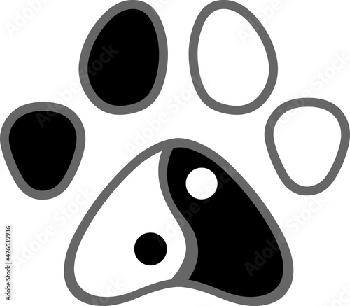 Yin Yang Dog Or Cat Paw Print Logo Design. Vector Illustration Isolated On White Background