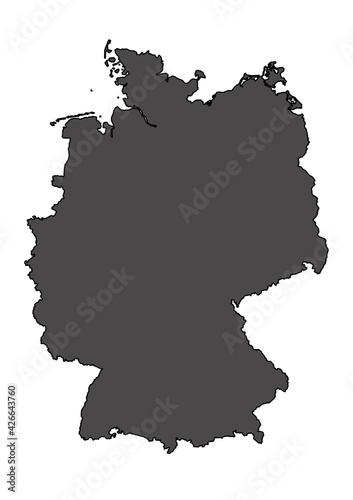 black contour grey map of Germany  Deutschland  D  DE 
