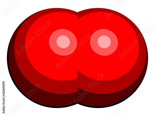 Elemental oxygen (O2) molecule. 3D rendering. Atoms are represented as spheres with conventional color coding: oxygen (red).