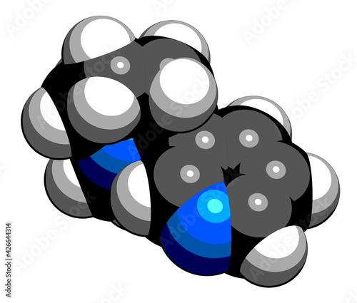 Nicotine tobacco stimulant molecule. Main addictive component in cigarette smoke. 3D rendering. Atoms are represented as spheres with conventional color coding