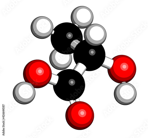 Lactic acid (L-lactic acid) milk sugar molecule. Building block of polylactic acid (PLA) bioplastic. Found in milk. 3D rendering. Atoms are represented as spheres with conventional color coding
