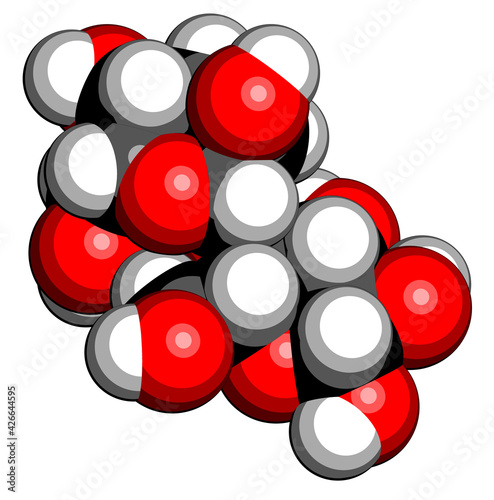 Lactose milk sugar molecule. 3D rendering. Atoms are represented as spheres with conventional color coding