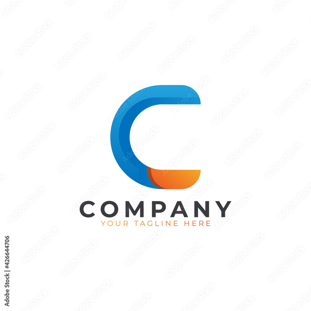 Creative Initial Letter C Logo Design. Yellow and Blue Geometric Arrow Shape Origami Style. Usable for Business and Branding Logos. Flat Vector Logo Design Ideas Template Element. Eps10 Vector