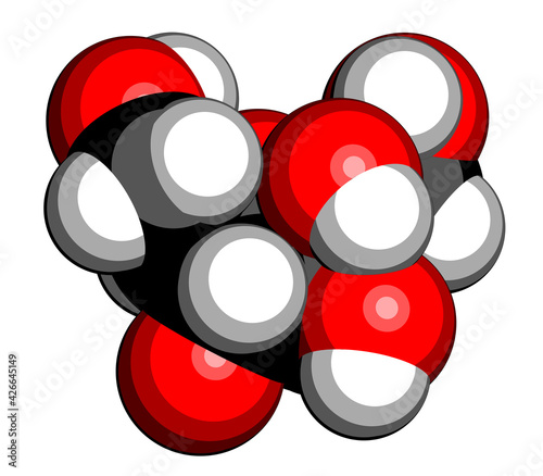 Fructose (D-fructose) fruit sugar molecule. Component of high-fructose corn syrup (HFCS). 3D rendering.