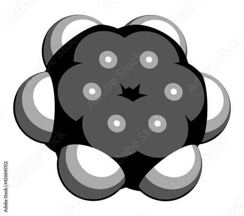 Benzene aromatic hydrocarbon molecule. Important in petrochemistry, component of gasoline. 3D rendering. Atoms are represented as spheres with conventional color coding.