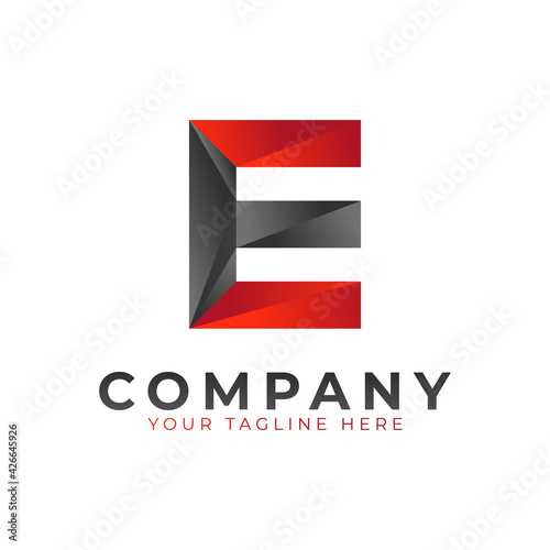 Creative Initial Letter E Logo Design. Black and Red Geometric Arrow Shape Low Poly Style. Usable for Business and Branding Logos. Flat Vector Logo Design Ideas Template Element. Eps10 Vector
