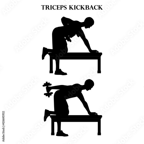 Triceps kickback exercise strength workout vector illustration silhouette