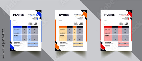 Invoice minimal design template. Bill form business invoice accounting. Modern and creative corporate business invoice template | Company business invoice template with color variation bundle