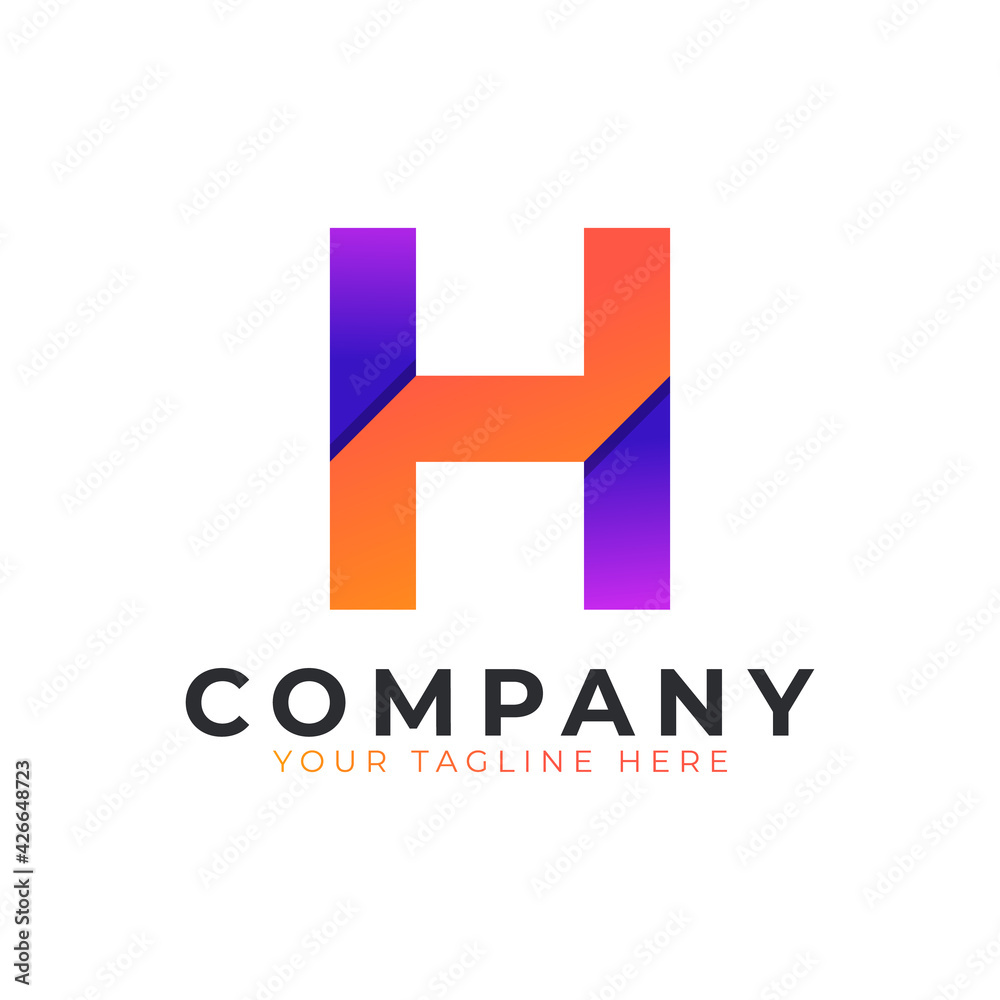 Creative Initial Letter H Logo Modern and Elegant. Purple and Orange Geometric Shape Arrow Style. Usable for Business and Branding Logos. Flat Vector Logo Design Ideas Template Element. Eps10 Vector