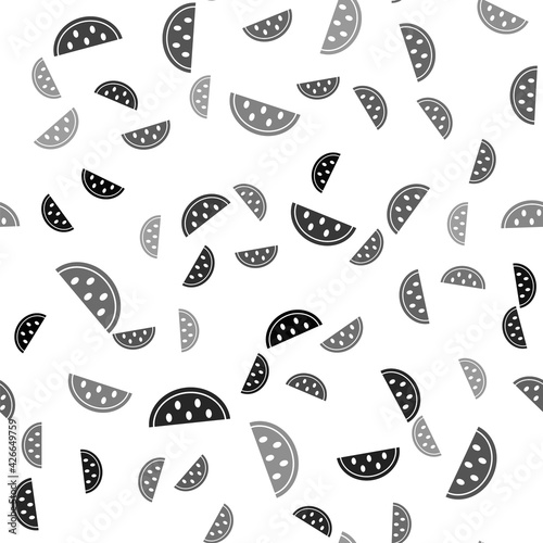 Black Watermelon icon isolated seamless pattern on white background. Vector