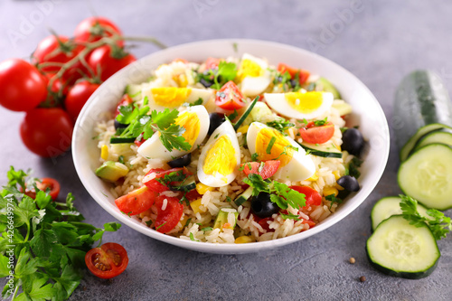 rice salad with egg   tomato and cucumber