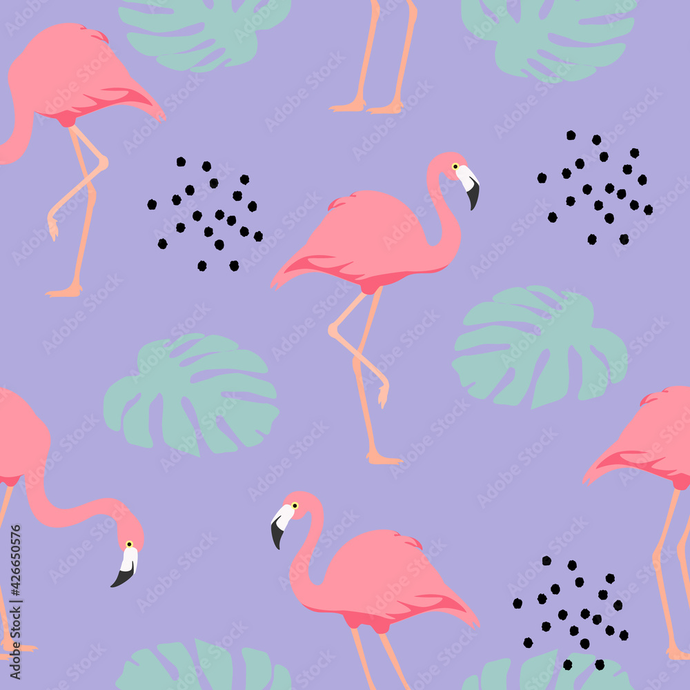 Tropical seamless flamingo pattern.