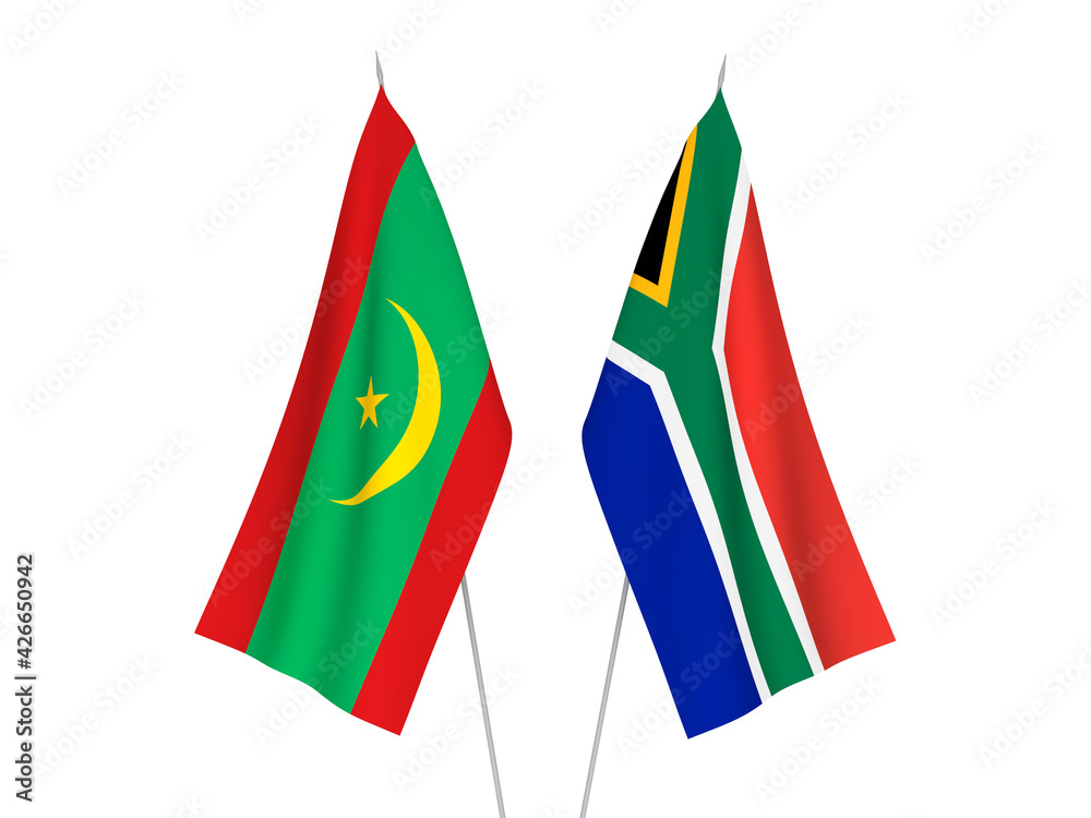 Republic of South Africa and Islamic Republic of Mauritania flags Republic of South Africa and Islamic Republic of Mauritania flags