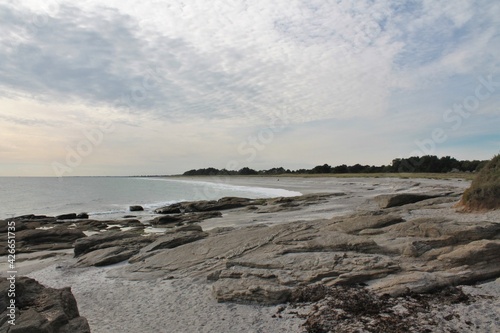 White sand beach of Beg Meil in the bay of Concarneau, Brittany, France
