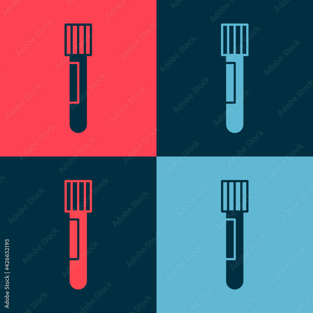Pop art Test tube and flask chemical laboratory test icon isolated on color background. Laboratory glassware sign. Vector Pop art Test tube and flask chemical laboratory test icon isolated on color background. Laboratory glassware sign. Vector