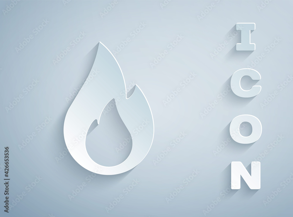 Paper cut Fire flame icon isolated on grey background. Paper art style. Vector Paper cut Fire flame icon isolated on grey background. Paper art style. Vector