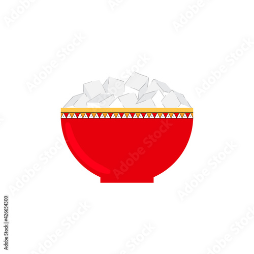 Sugar bowl with Russian folk painting. The concept of celebrating Maslenitsa. Vector stock hand-drawn illustration isolated on a white background.