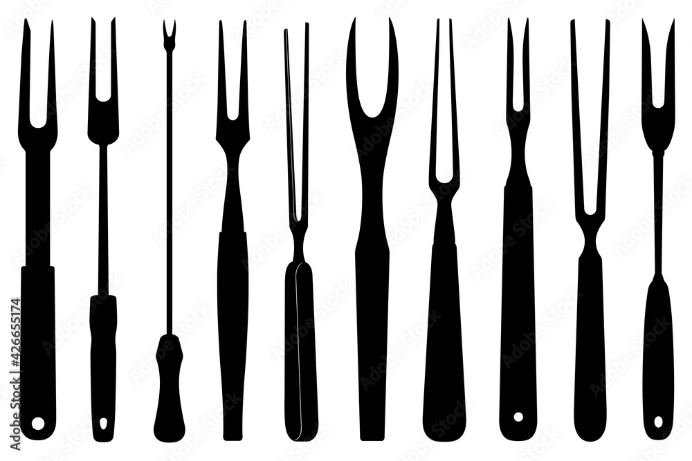 Set of different carving forks isolated on white Set of different carving forks isolated on white